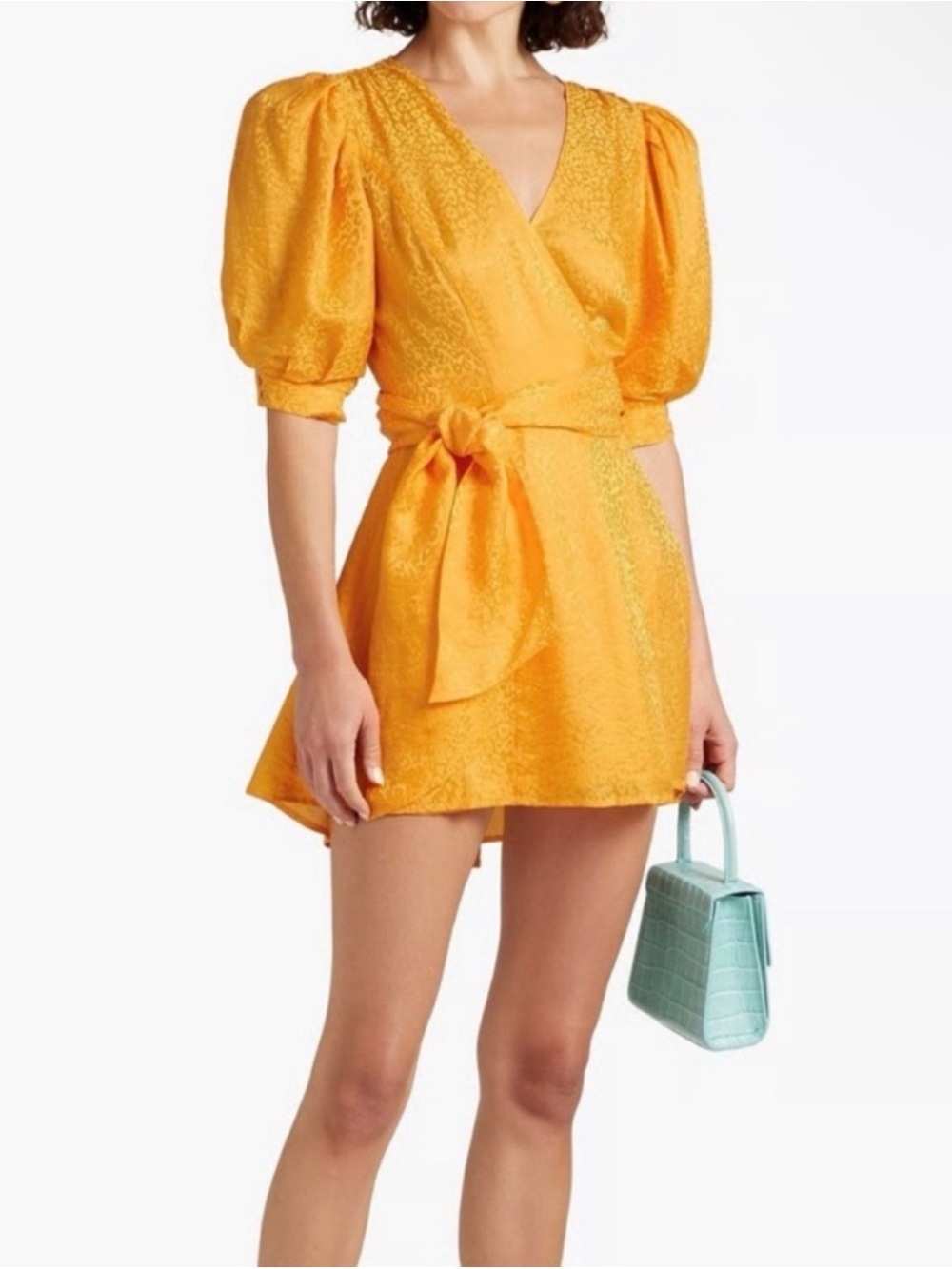 NWT Ronny Kobo Jacquard Mini Dress XS Puff Sleeve MSRP $669